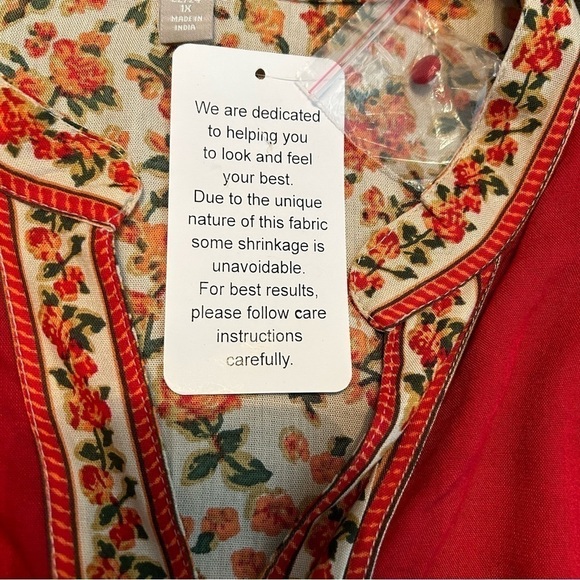 Woman Within Boho Floral & Leaf Print Lightweight Button Down Tunic Top NWT - Picture 2 of 16